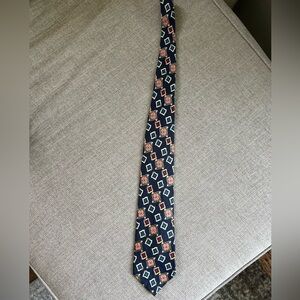 Men's Geometric Geoffrey Beene Patterned Silk Navy Blue Tie